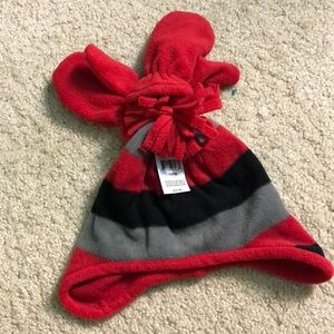 Toddler boys striped beanie and mitten set